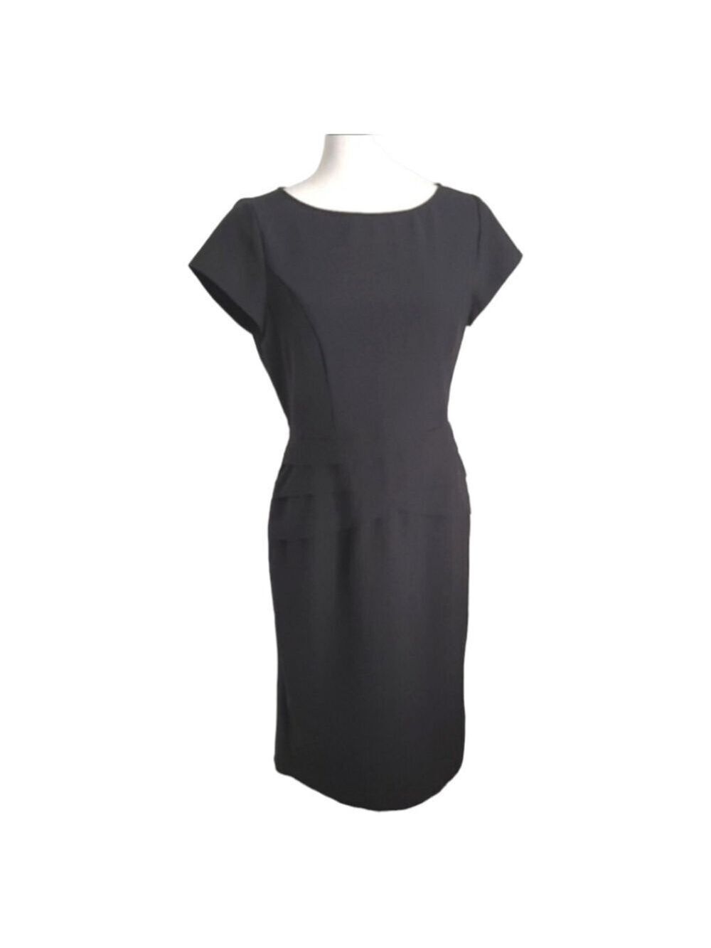 Black Short Sleeve Business Casual Sheath Dress Flatering Layers Size 6